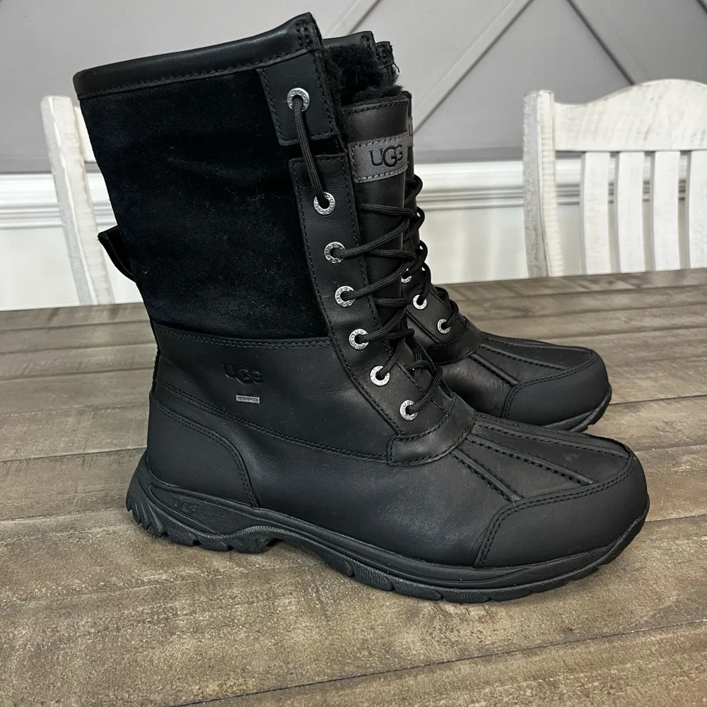 Ugg Classic Men's Butte Black Winter Leather Boots Waterproof Sz 9